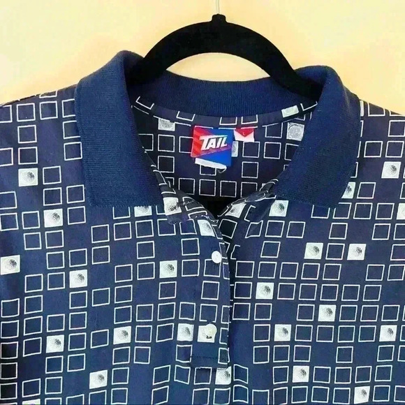 Tail Vintage Navy Cotton Sleeveless Geometric Polo Golfing Athletic Shirt Size L - Picture 2 of 9